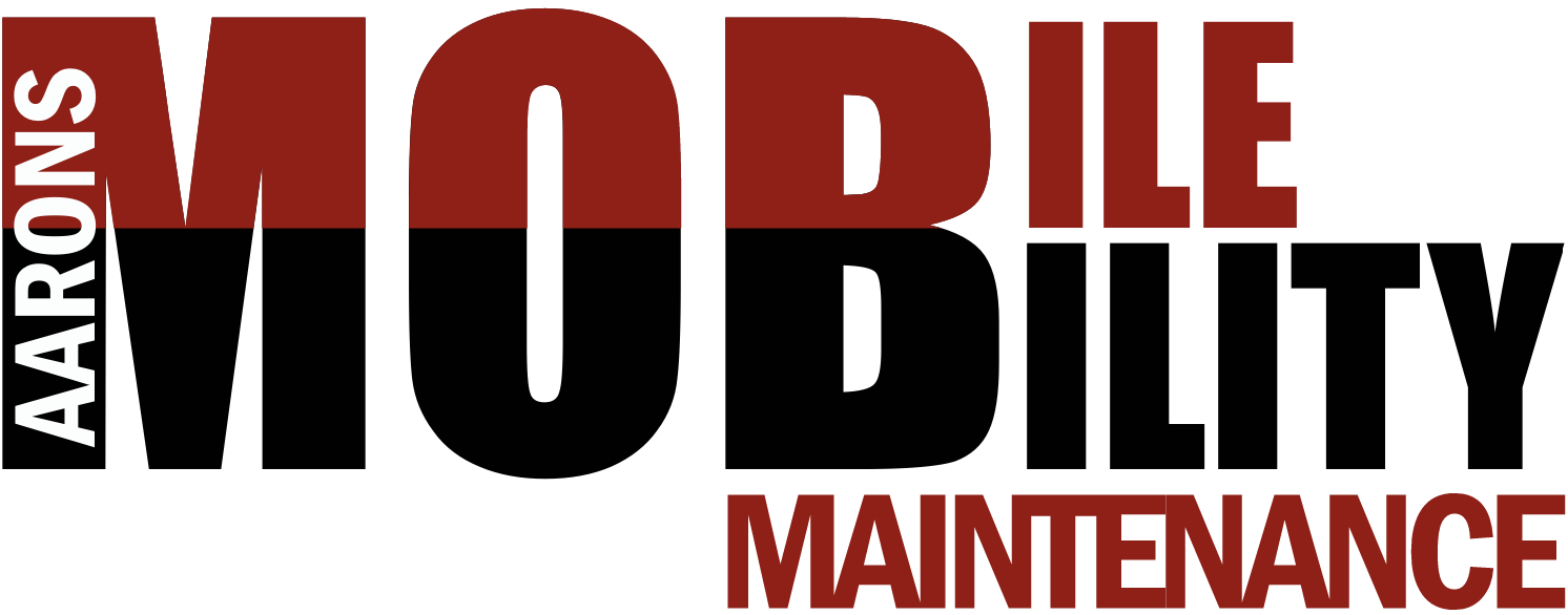 The logo for Aaron's Mobile Mobility Maintenance is made up of the words of the business in a huge font, in half-red and half-black colouring.